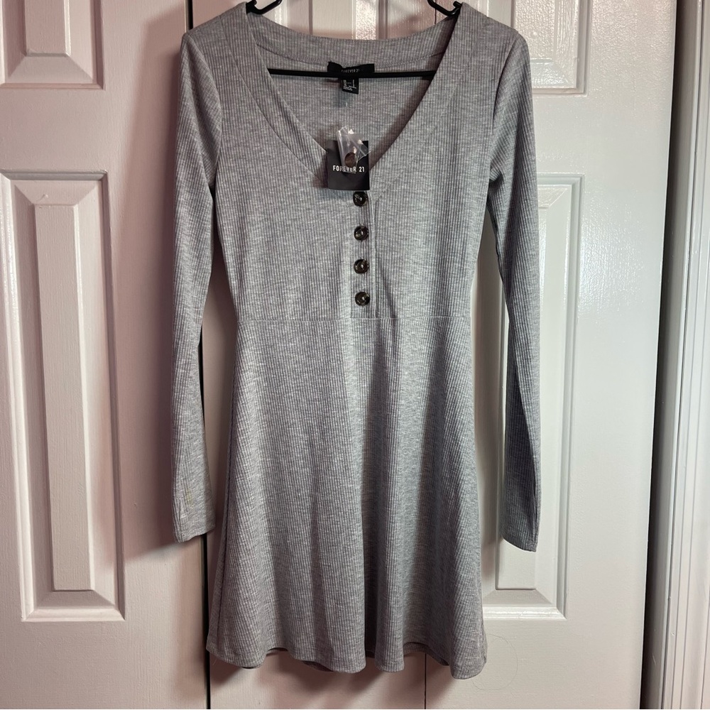 NWT - Forever 21‎ Grey Ribbed Knit Dress size Small E3